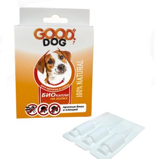 Антипаразитарные БИО капли для щенков и собак от блох и клещей 2мл (уп. 3шт) Good Dog